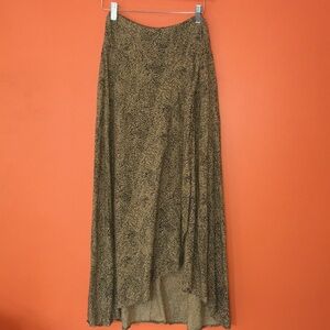 Women's Leopard Printed Maxi Skirt Split Front Ankle Length Smocked Waist XS/2